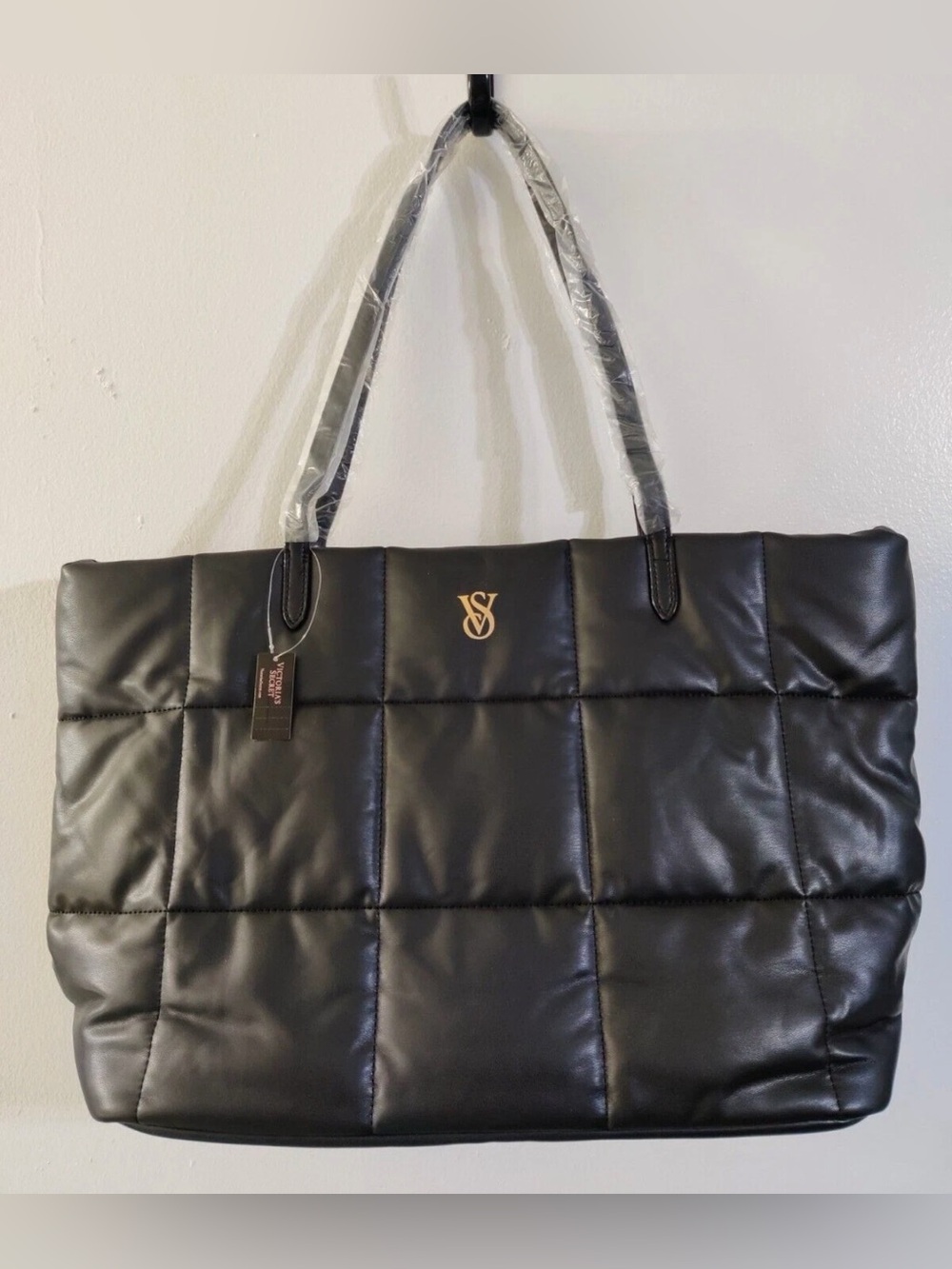Victoria's Secret Black Quilted Tote with Gold Logo